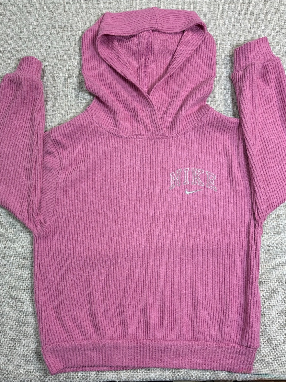 Nike Ribbed Pink Hoodie Sweatshirt for Women - Picture 2 of 8